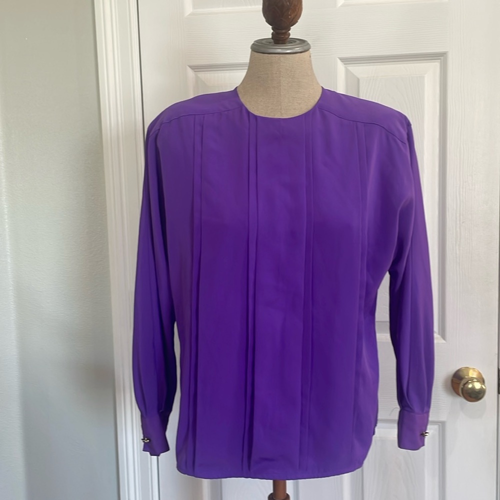 Vintage Josephine blouse long sleeve pleated purple women's size 8